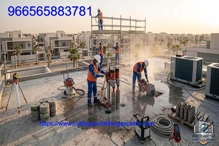 قص خرسانة بالرياض بدون تكسير باستخدام الكور الماسي وفتح الكور للمكيفات والسباكة والكهرباء